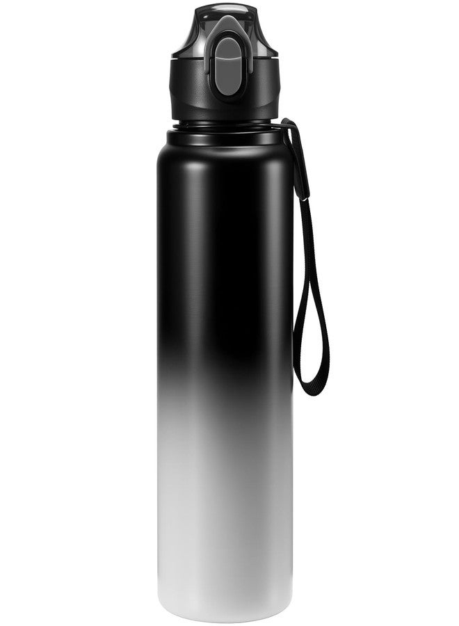 Ratrabas 1L/33oz Insulated Water Bottle with Straw Stainless Steel Food Material Big Water Bottle Food Grade Waterbottle for Adults-Gradient Black For Sports,Travel,Hiking,Camping,Office - Image 1